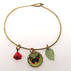 Green Butterfly, Leaf and Red Bell Bead Bracelet or Necklace