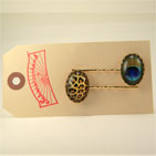 Leopard and Peacock Brass Hair Pins
